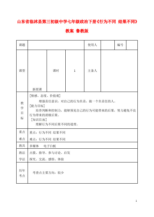 山东省临沭县第三初级中学七年级政治下册《行为不同 结果不同》教案 鲁教版