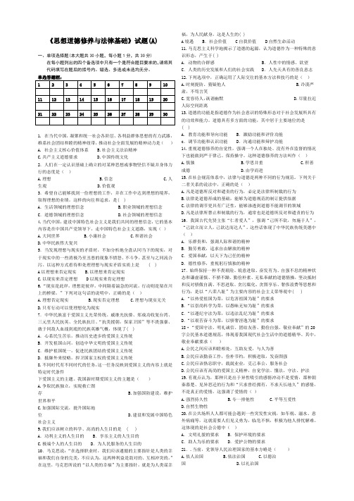 2012年中职思想道德修养与法律基础综合测试卷(含答案)