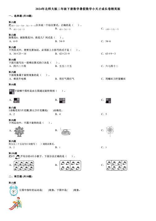 2024年北师大版二年级下册数学暑假数学小天才成长卷精英版