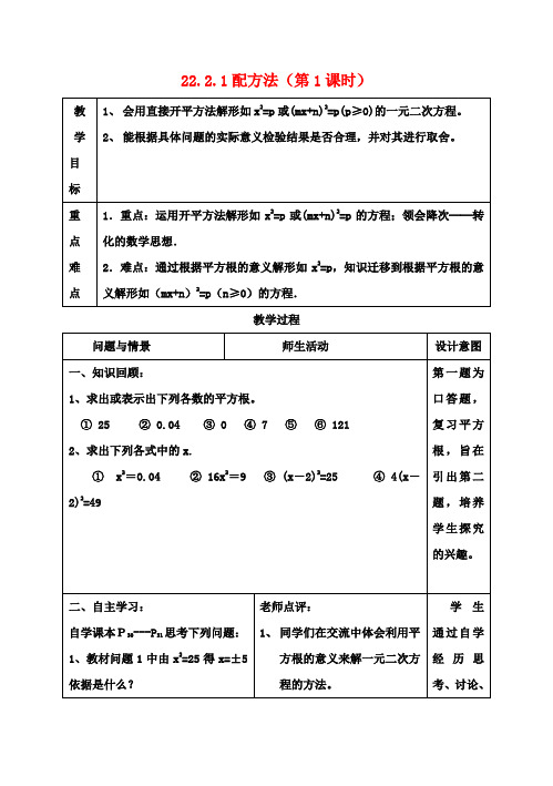 九年级数学上册22.2.1配方法教案新人教版