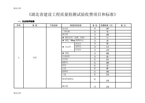 最新湖北省建设工程质量检测试验收费标准