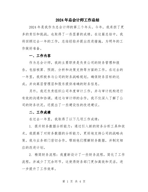 2024年总会计师工作总结