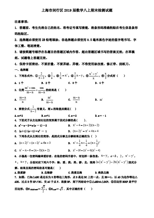 上海市闵行区2019届数学八上期末检测试题