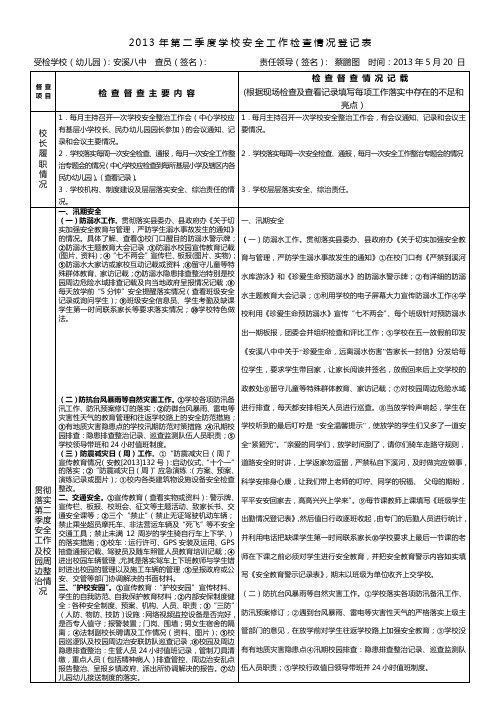 第二季度学校安全工作检查情况登记表