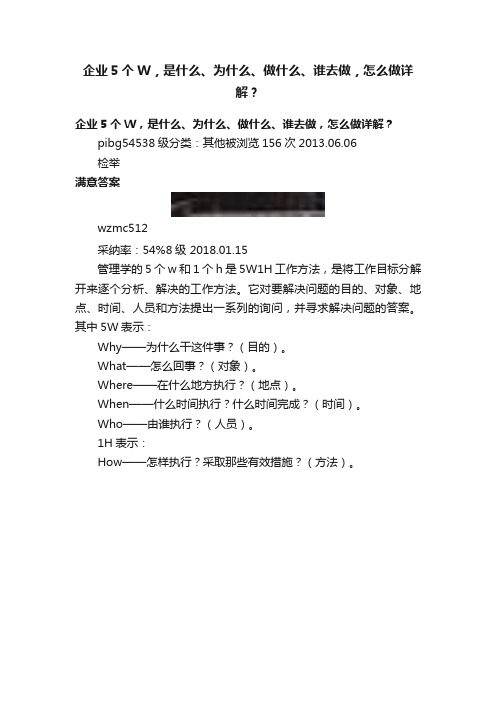 企业5个W，是什么、为什么、做什么、谁去做，怎么做详解？