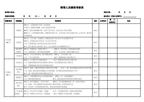 销售人员绩效考核表