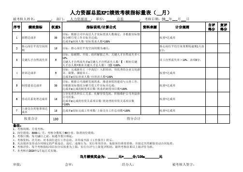 人力资源总监专员KPI绩效考核