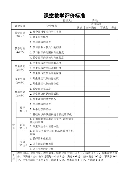 课堂教学评价标准