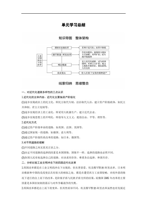 2019-2020学年高中历史岳麓版选修1教师用书：第四单元 工业文明冲击下的改革 单元学习总结 Word版含答案