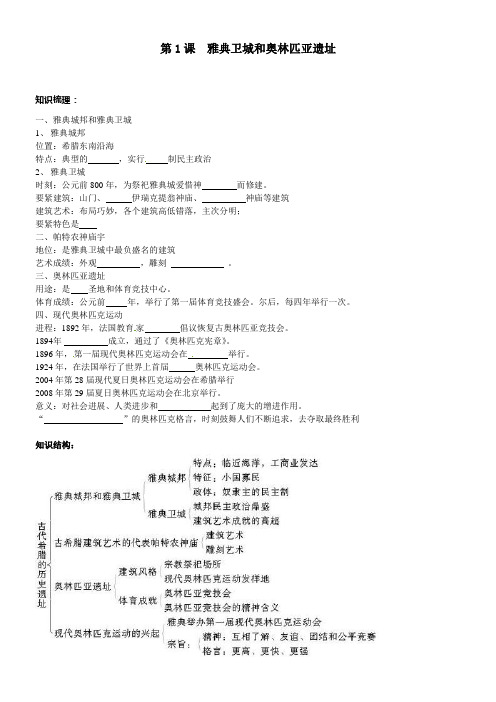 人教版历史选修6雅典卫城和奥林匹亚遗址word学案