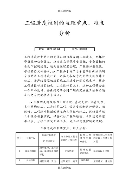 工程进度控制的监理重点、难点分析之欧阳地创编