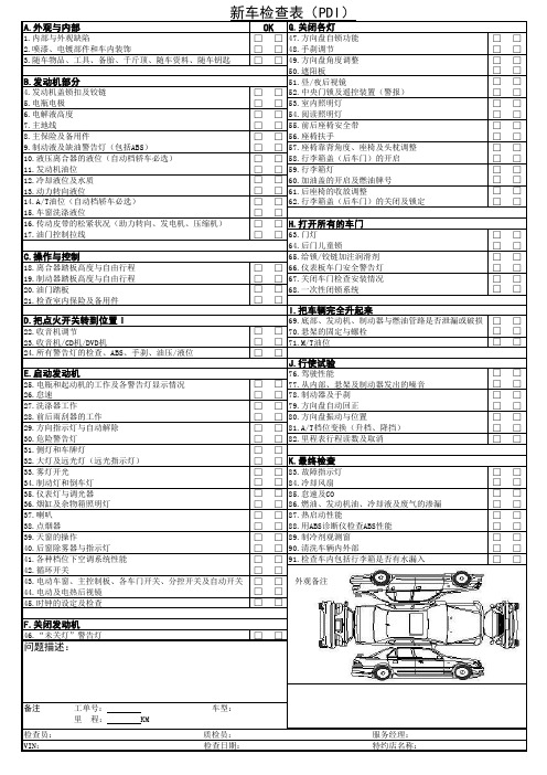 新车检查表(PDI)