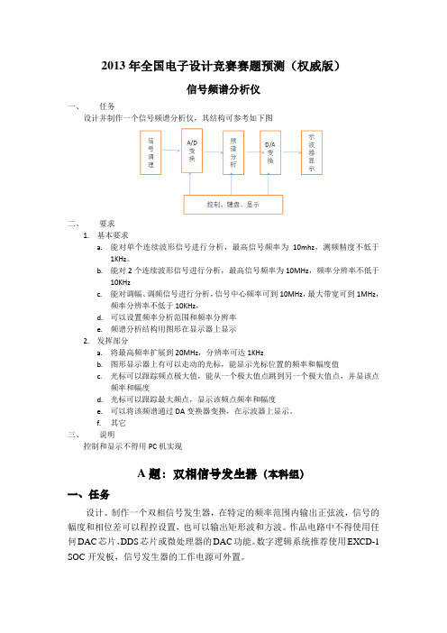 2013年全国电子设计竞赛预测题目仪器