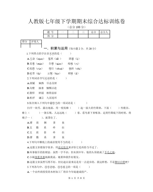 人教版七年级下学期期末综合达标训练卷