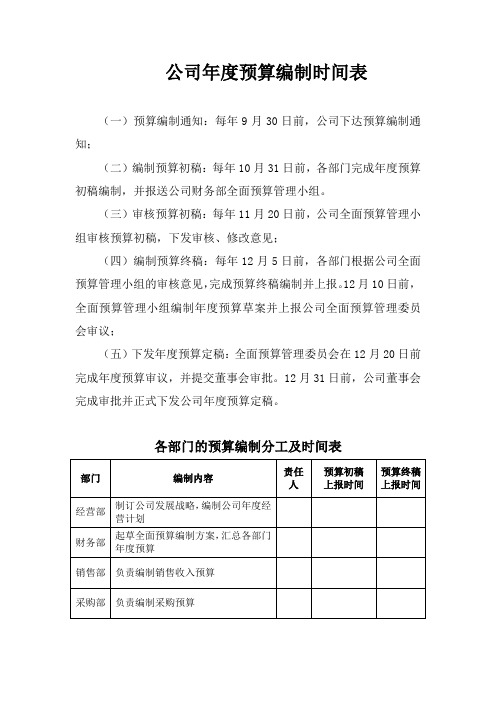 公司年度预算编制时间表