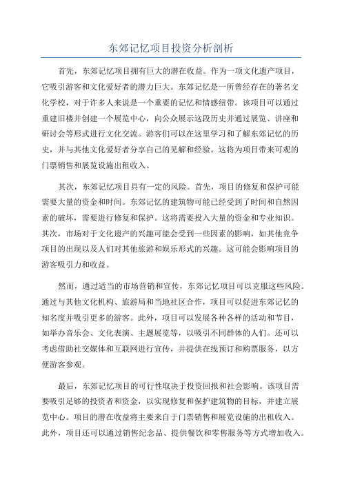 东郊记忆项目投资分析剖析