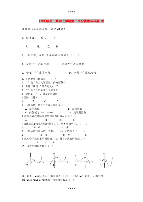 2021年高三数学上学期第二次检测考试试题 理