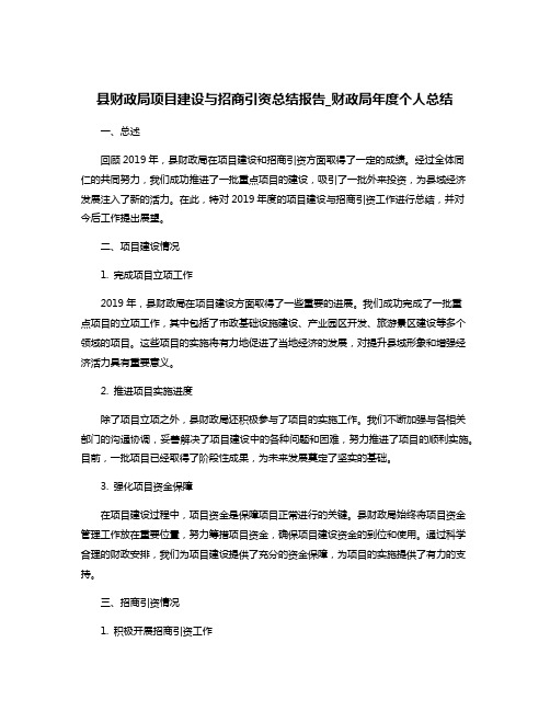 县财政局项目建设与招商引资总结报告_财政局年度个人总结