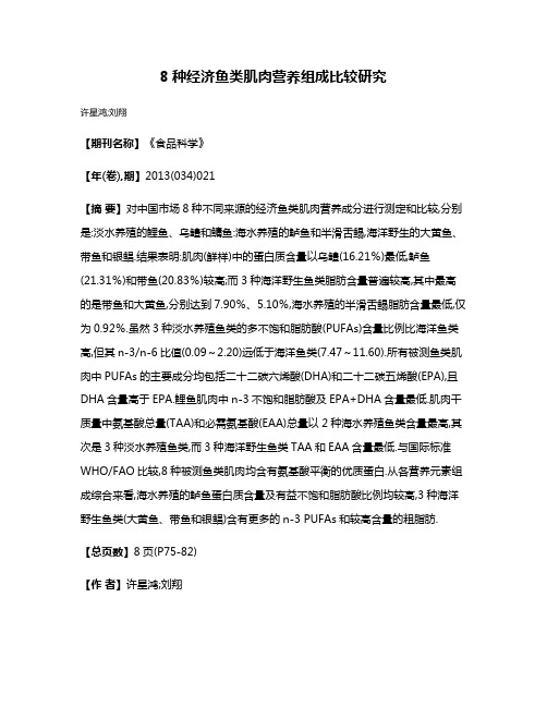 8种经济鱼类肌肉营养组成比较研究