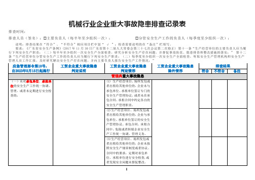 机械行业企业重大事故隐患排查记录表