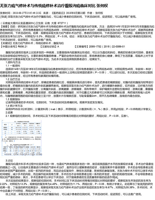 无张力疝气修补术与传统疝修补术治疗腹股沟疝临床对比 张何权