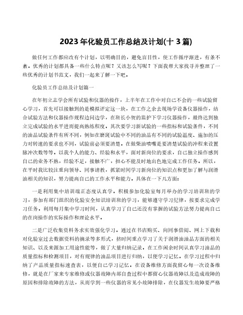 2023年化验员工作总结及计划(十3篇)