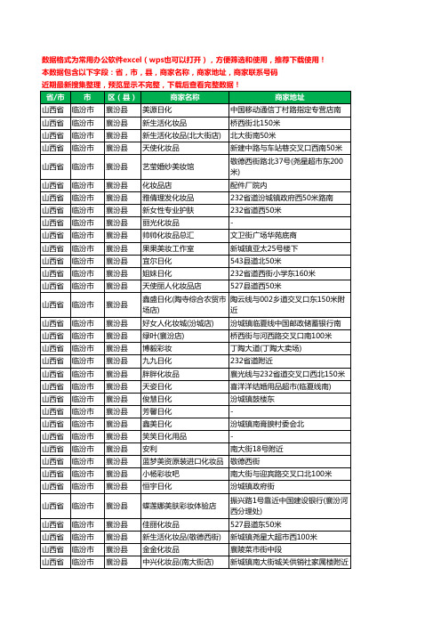 2020新版山西省临汾市襄汾县化妆品工商企业公司商家名录名单黄页联系电话号码地址大全67家