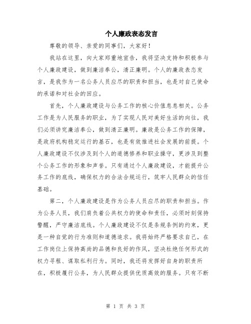 个人廉政表态发言