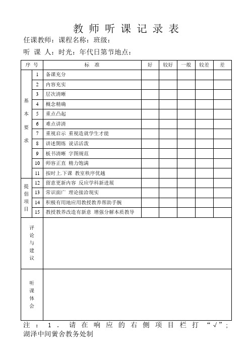 教 师 听 课 记 录 表