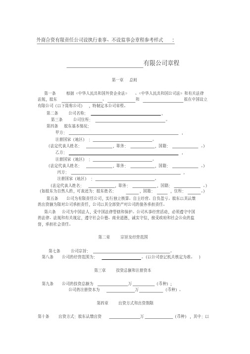 2020年外商合资有限责任公司设执行董事、不设监事会章程参考样式