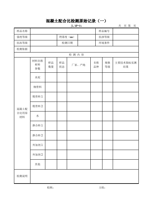 混凝土配合比检测原始记录