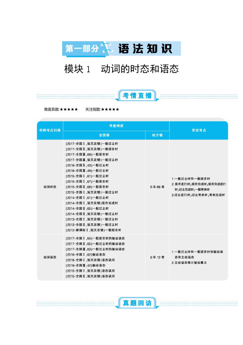 2019年全国版高考英语一轮复习必刷题：第1部分 语法知识 模块1 动词的时态和语态