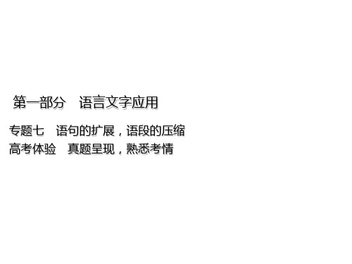 PPT(浙江专用)2021届高考语文一轮复习课件：第1部分专题七语句的扩展语段的压缩1高考体验(共16页)