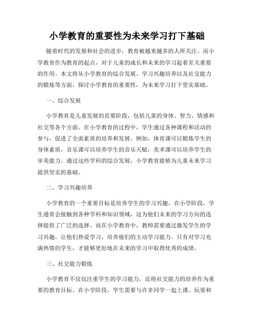 小学教育的重要性为未来学习打下基础