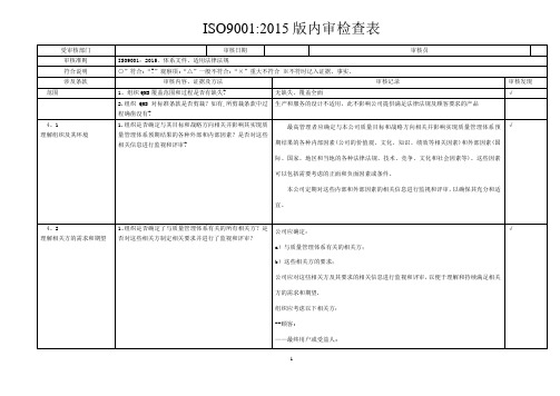 ISO9001-2015版内审检查表