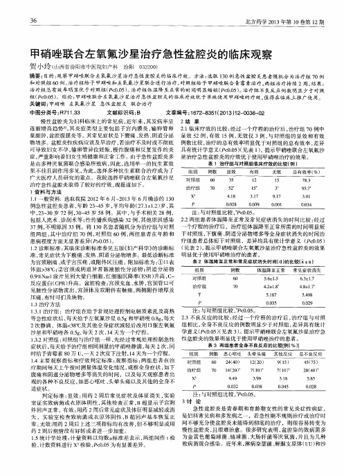 甲硝唑联合左氧氟沙星治疗急性盆腔炎的临床观察