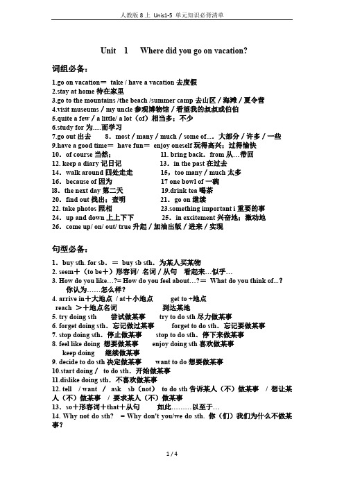 人教版8上 Unis1-5 单元知识必背清单