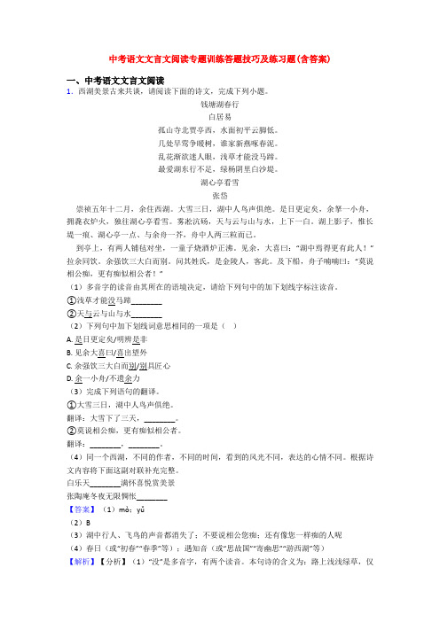 中考语文文言文阅读专题训练答题技巧及练习题(含答案)