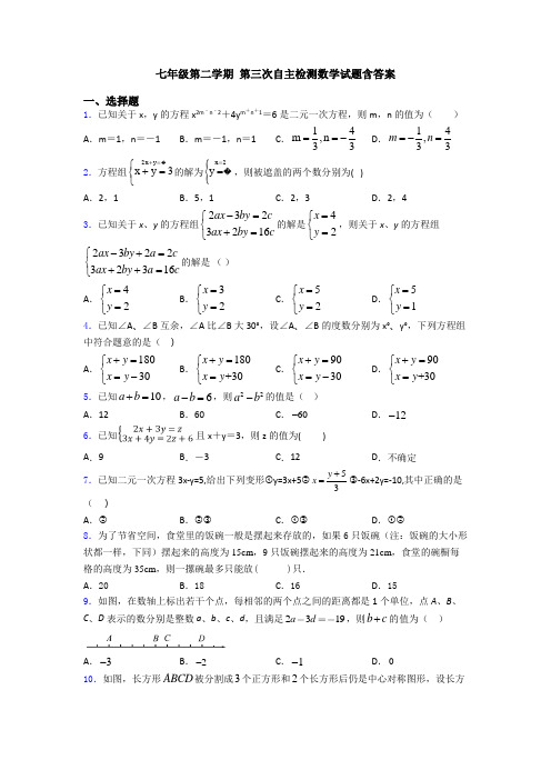 七年级第二学期 第三次自主检测数学试题含答案