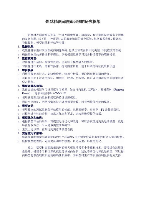 铝型材表面瑕疵识别的研究框架