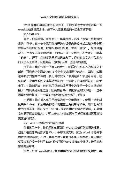 word文档怎么插入斜线表头