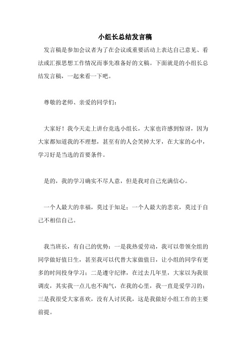 小组长总结发言稿