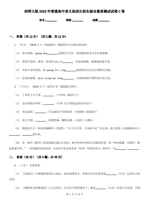 西师大版2020年普通高中语文保送生招生综合素质测试试卷C卷