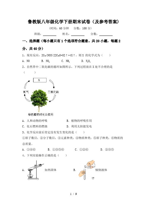 鲁教版八年级化学下册期末试卷(及参考答案)