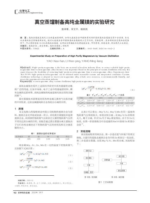 真空蒸馏制备高纯金属镁的实验研究