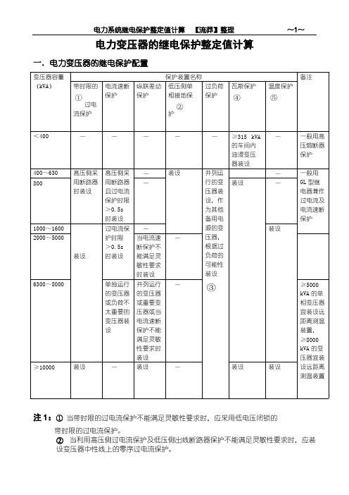 电力变压器的继电保护整定值计算