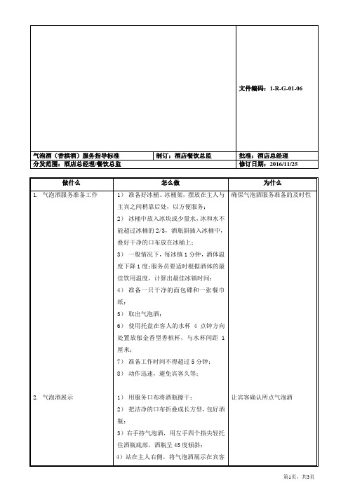 气泡酒(香槟酒)服务指导标准