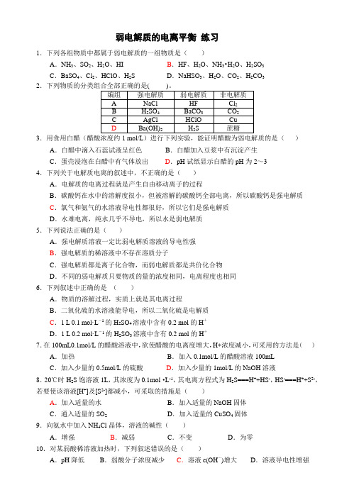 弱电解质的电离平衡 习题 含答案