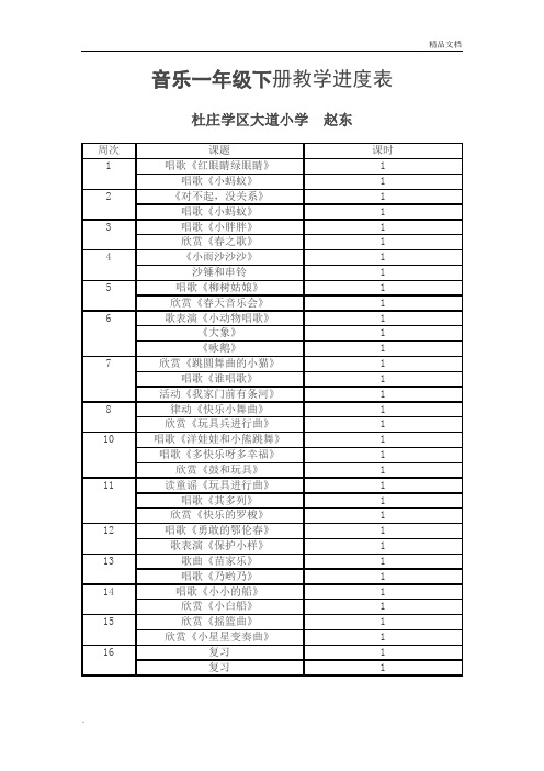 新人教版音乐一年级下册教学进度表