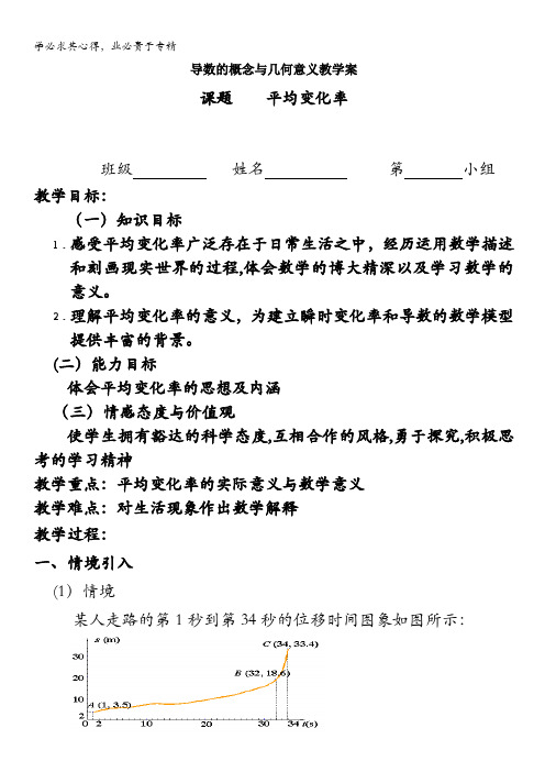 江苏省海门中学高二数学(苏教版)教学案 选修2-2 第一章 第一节 导数的概念与几何意义